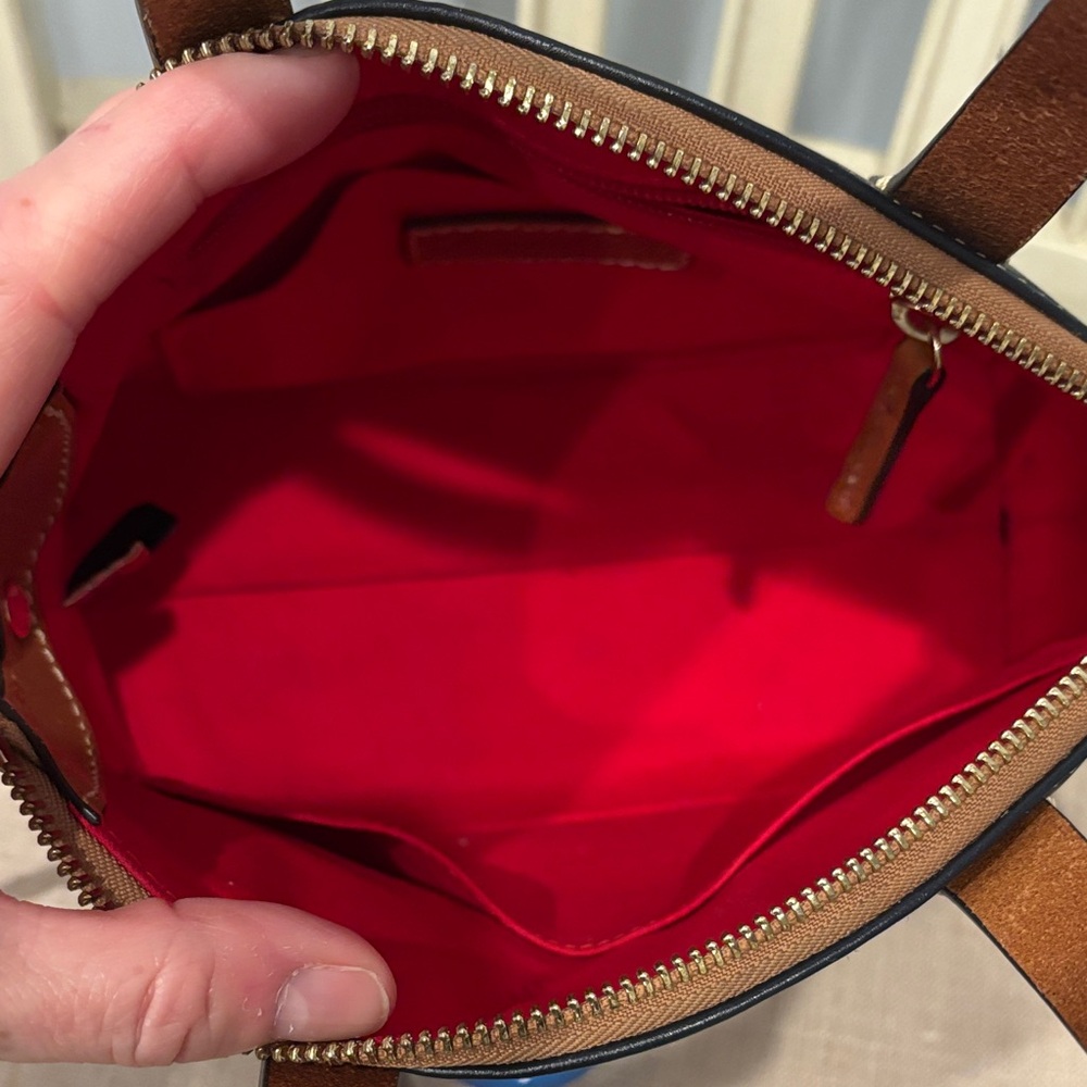 Dooney & Bourke Navy Blue Leather Ruby Dome Satchel with Tan Trim - Picture 9 of 10